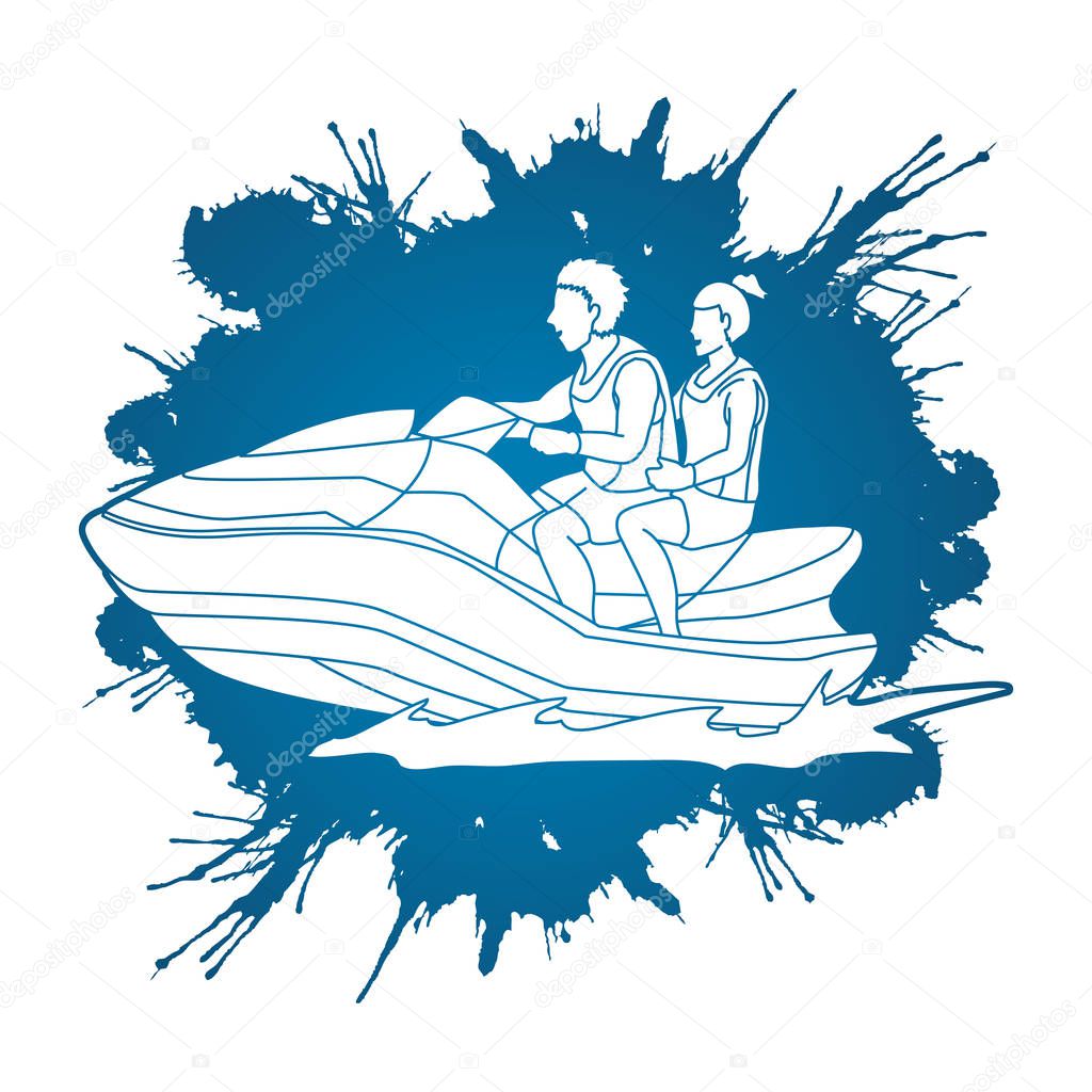 Couple riding jet ski designed on splatter ink background graphic vector
