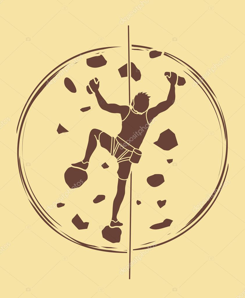 Man climbing on the wall graphic vector.
