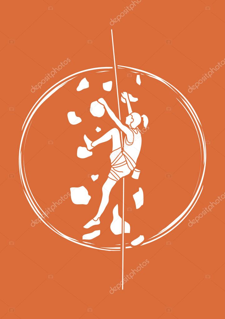 Woman climbing on the wall graphic vector.