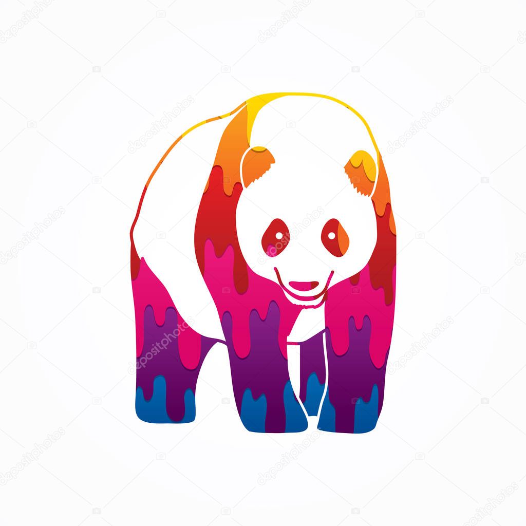Panda standing designed using melting colors graphic vector.