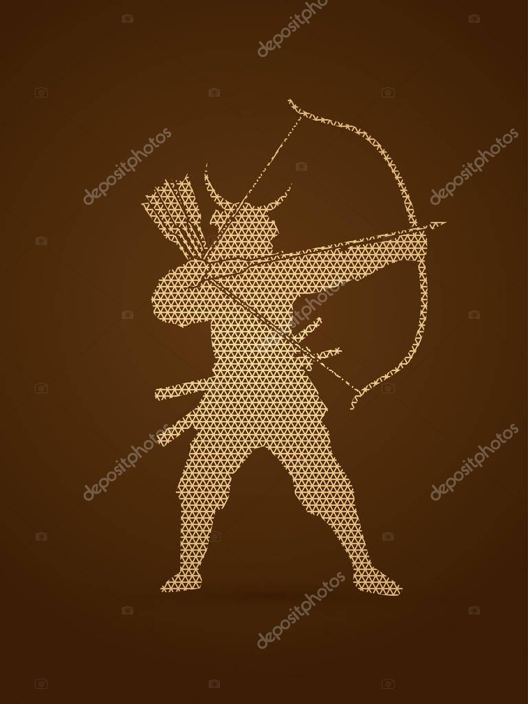 Samurai Warrior with bow designed using geometric pattern graphic vector.