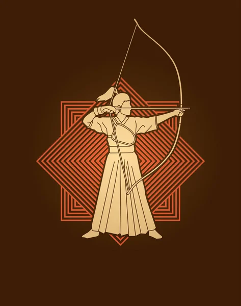 Mulher curvando Kyudo — Vetor de Stock