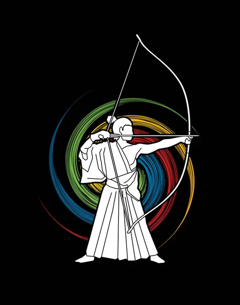 Homem curvando Kyudo — Vetor de Stock