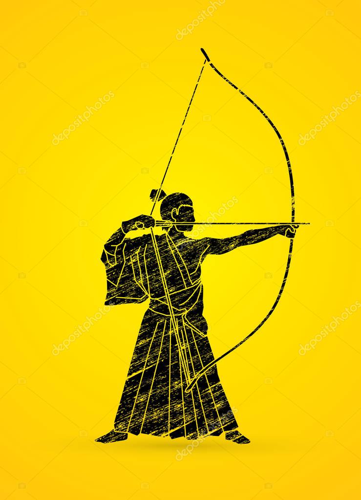 Man bowing Kyudo designed using grunge brush graphic vector.