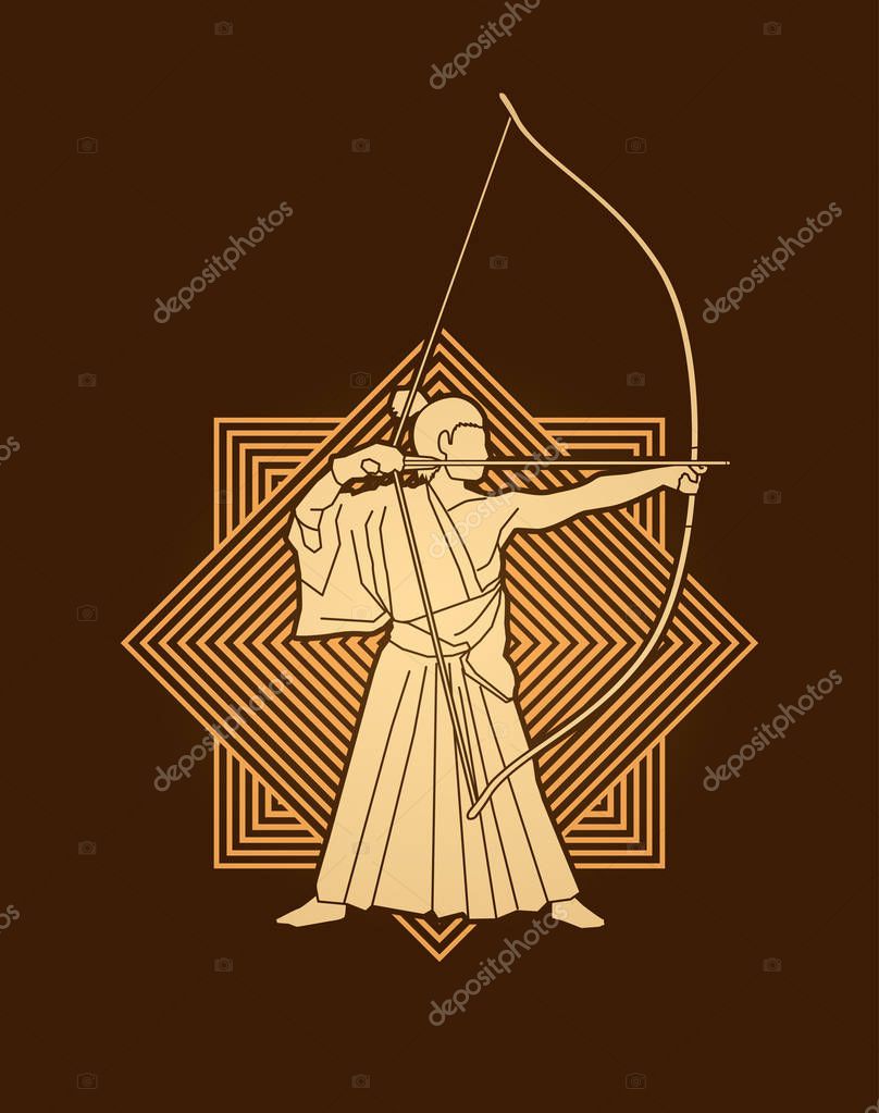 Man bowing Kyudo designed on luxury square background graphic vector.