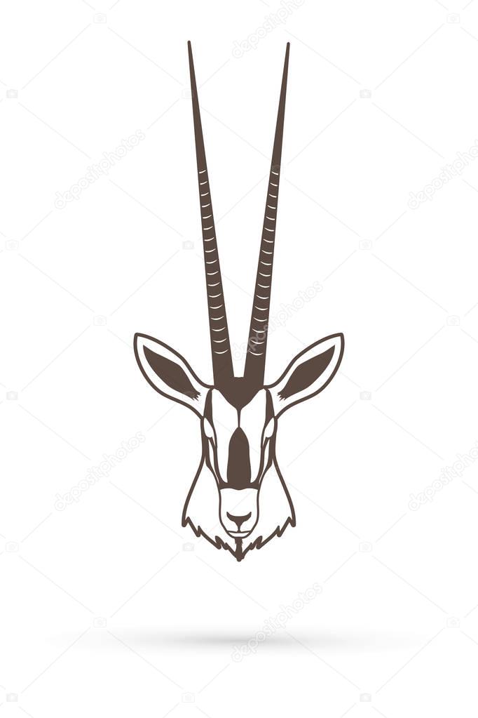 Oryx head with long horn outline graphic vector