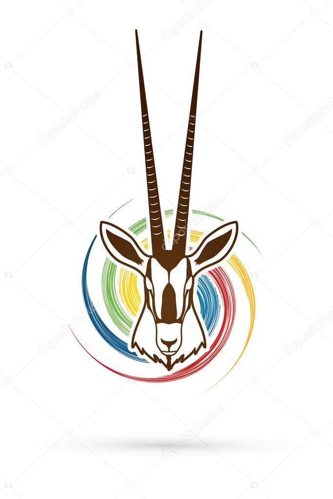 Oryx head with long horn designed on spin wheel background graphic vector