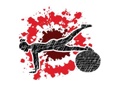 Kadın fitness İsviçre topu, pilates topu ile kadın egzersiz