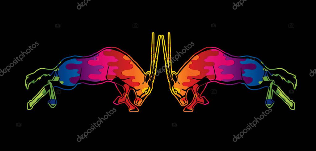 2 Oryx jumping to battle designed using melting colors graphic vector
