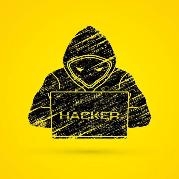 Хакер работает на ноутбуке — стоковый вектор