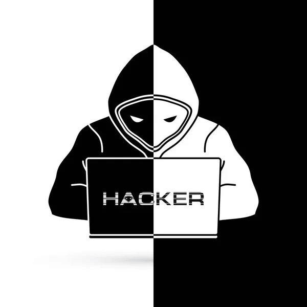 Hacker che lavora su laptop — Vettoriale Stock