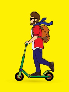 Hipster adam sürme tekme scooter
