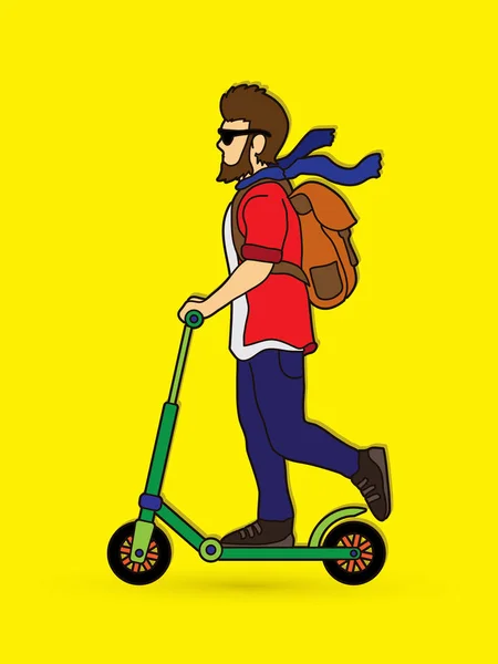 Человек-хипстер едет на скутере — стоковый вектор