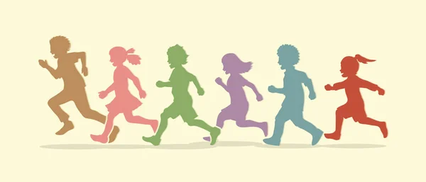 Niño y niña corriendo, Grupo de niños corriendo, jugar juntos — Archivo Imágenes Vectoriales