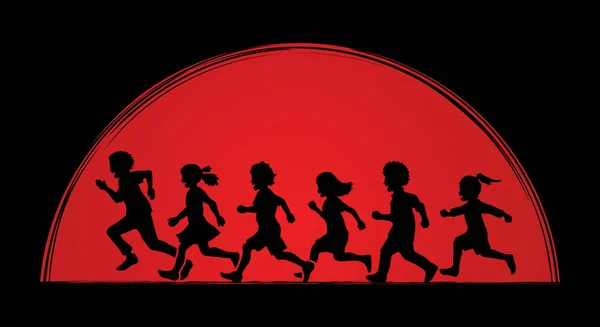 Menino e menina correndo, Grupo de Crianças correndo, brincar juntos — Vetor de Stock
