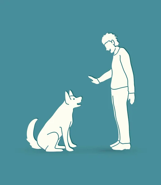Addestramento per cani, Un uomo addestra un cane — Vettoriale Stock