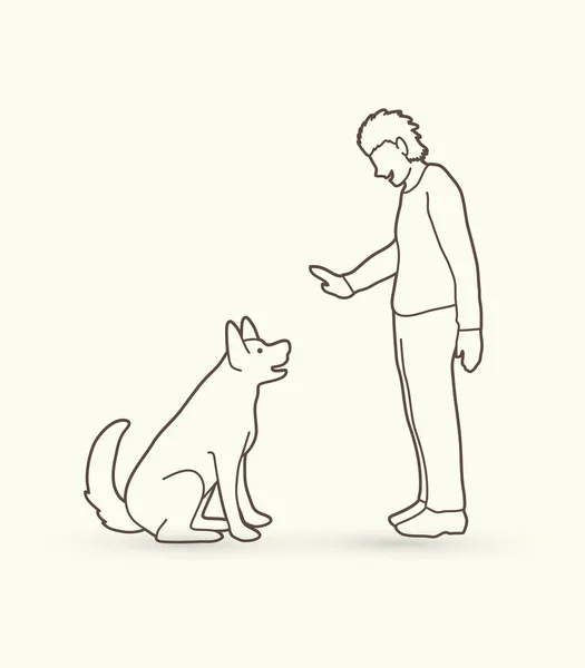 Тренировка собак, мужчина дрессирует собаку — стоковый вектор