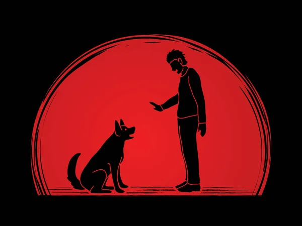 Entrenamiento de perros, Un hombre entrenando a un perro — Vector de stock