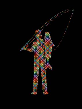 Balıkçı ayakta ve gösteri büyük balık