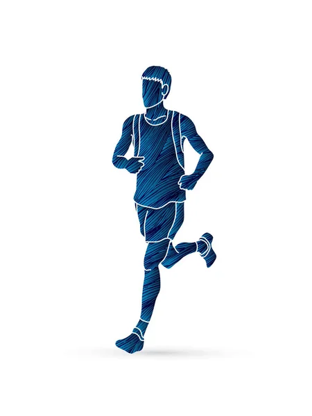 Futó ember, sport férfi sprinter, maratoni futó grafikus vektor. — Stock Vector