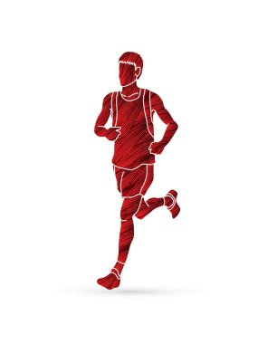Çalışan adam, spor adamı sprinter, maraton koşucusu grafik vektör.