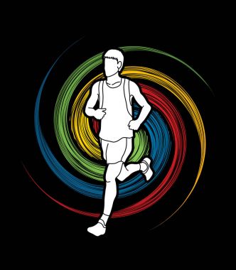 Çalışan adam, spor adamı sprinter, maraton koşucusu grafik vektör.