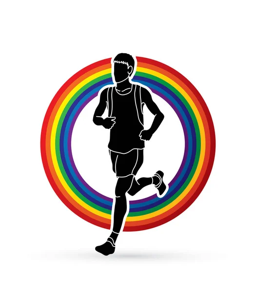 Běžící muž, sportovní muž sprinter, Maratonský běžec Grafický vektorový. — Stockový vektor