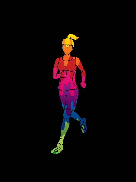 Correndo mulher, esporte mulher velocista, maratona corredor — Vetor de Stock