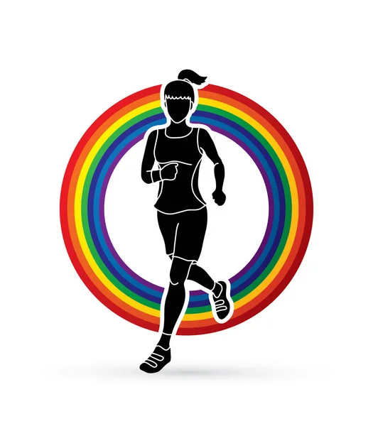 Correr mujer, sport woman sprinter, marathon runner — Vector de stock