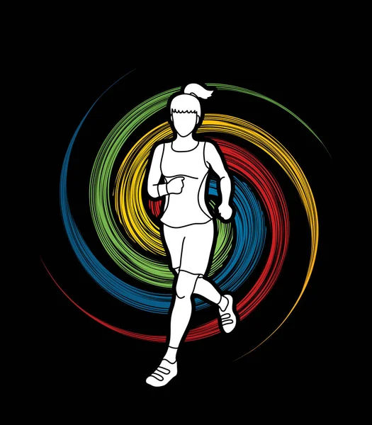Correr mujer, sport woman sprinter, marathon runner — Archivo Imágenes Vectoriales
