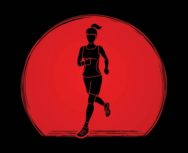 Running vrouw sport vrouw sprinter, marathonloper — Stockvector