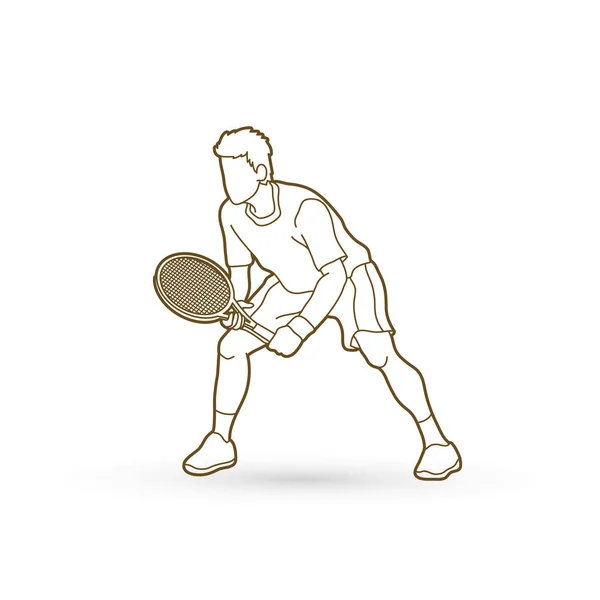 Теннисист действие, человек играть в теннис — стоковый вектор