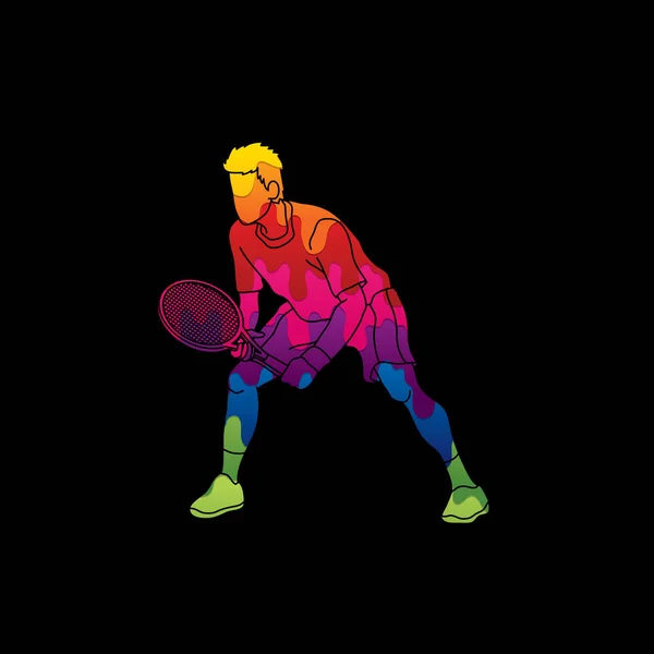 Tenisz játékos cselekvés, férfi tenisz — Stock Vector