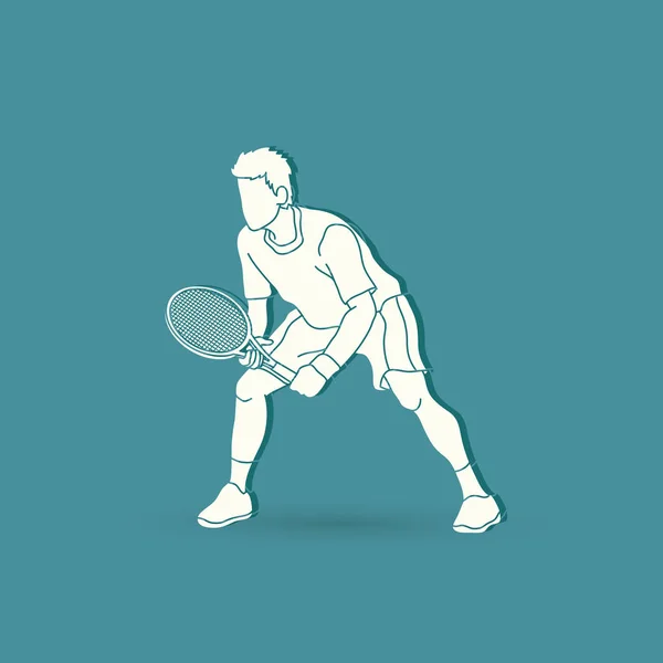 Tennisspieler Action, Mann spielt Tennis — Stockvektor