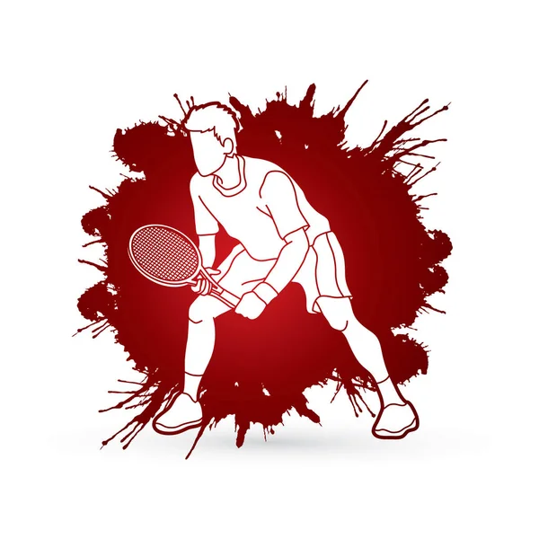 Tennisspieler Action, Mann spielt Tennis — Stockvektor