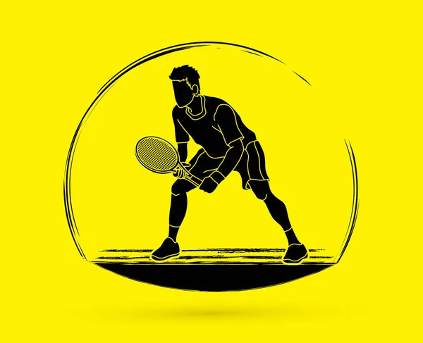 Joueur de tennis action, Homme jouer au tennis — Image vectorielle