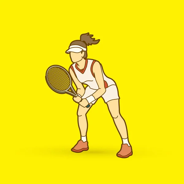 テニス プレーヤーのアクション、女性テニス — ストックベクタ