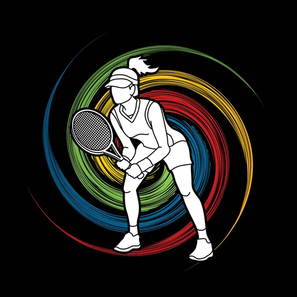 Joueuse de tennis action, Femme jouer au tennis — Image vectorielle