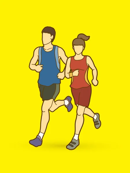 Man and woman running together, marathon runner — Stock Vector