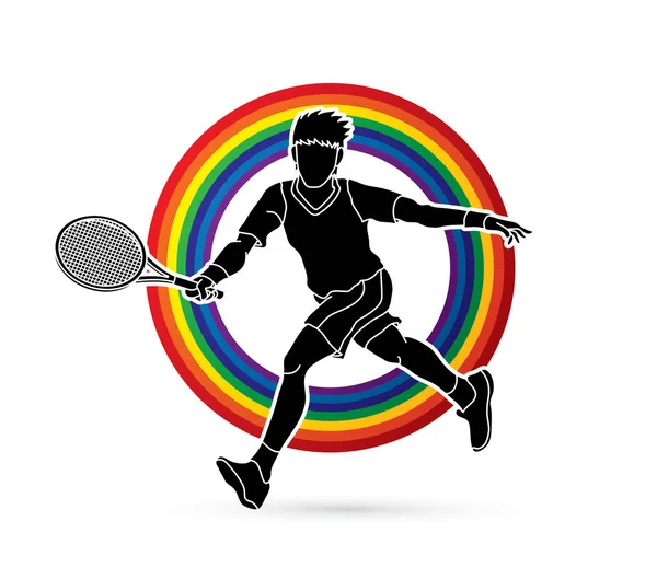 Futás, a férfi játék tenisz mozgalom teniszező — Stock Vector