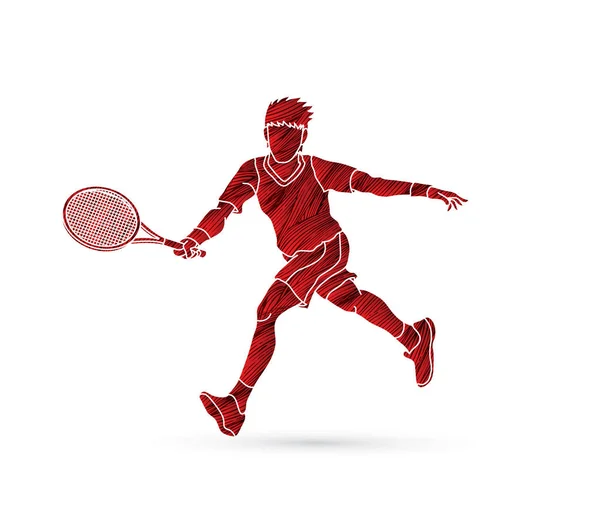 Jugador de tenis corriendo, Hombre jugar movimiento de tenis — Vector de stock