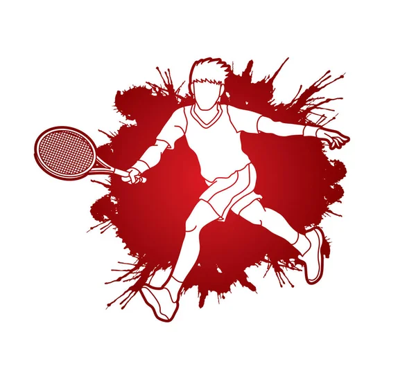 Tennisspieler läuft, Mann spielt Tennisbewegung — Stockvektor