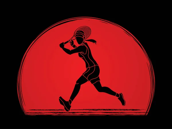 Joueuse de tennis qui court, Femme qui joue au tennis — Image vectorielle