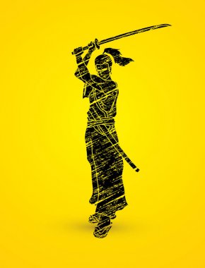 Samuray kılıcı katana, savaşmaya hazır duran 