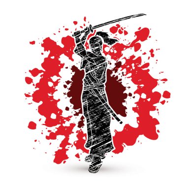 Samuray kılıcı katana, savaşmaya hazır duran 