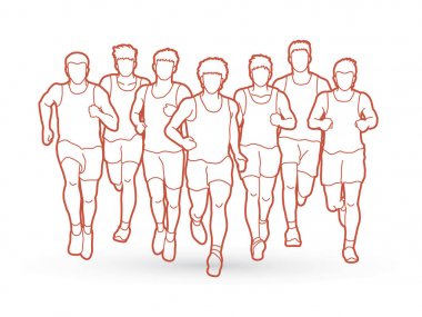 Maraton koşucu, bir grup insan çalışan, çalışan erkeklerin 