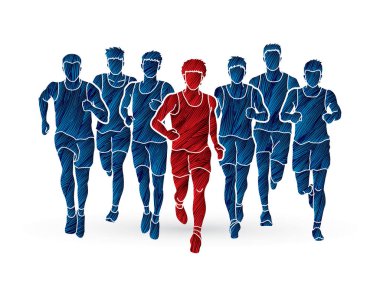 Maraton koşucu, bir grup insan çalışan, çalışan erkeklerin 