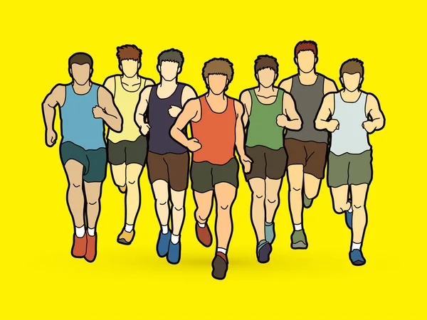 Corredores de maratón, Grupo de personas corriendo, Hombres corriendo — Archivo Imágenes Vectoriales