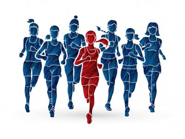 Çalışan, maraton koşucu, bir grup insan çalışan kadın 