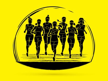 Çalışan, maraton koşucu, bir grup insan çalışan kadın 